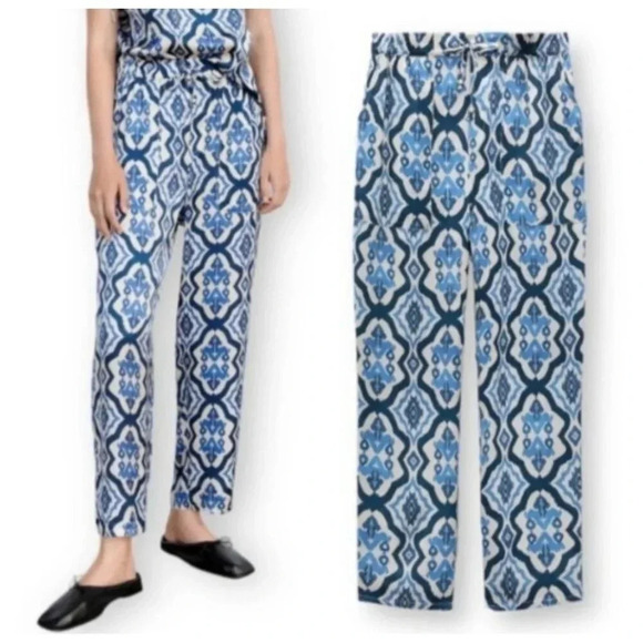 Zara Womens Bloggers Favorite Satin Printed Pants Blue Size Medium - Picture 1 of 13